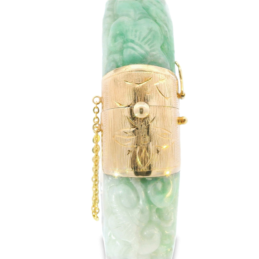 Vintage Jade Carved Bangle with 14k Yellow Gold