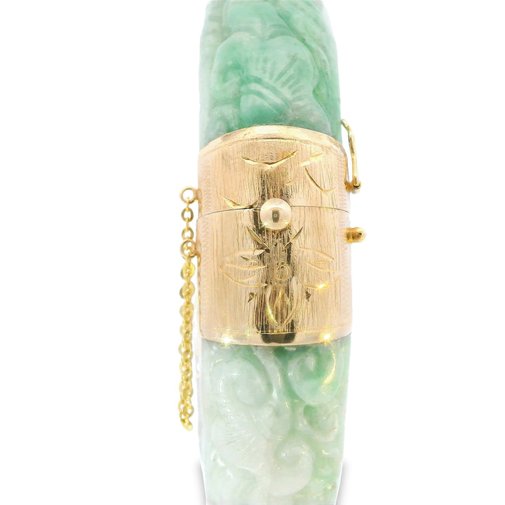 Vintage Jade Carved Bangle with 14k Yellow Gold