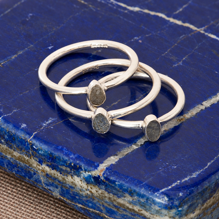 Muonionalusta Meteorite Stackable Ring in Sterling Silver