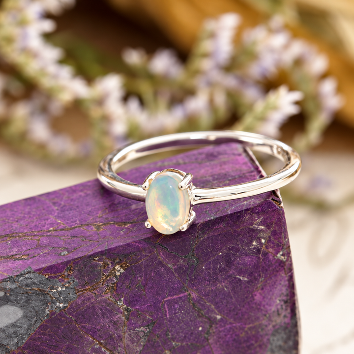 Ethiopian Opal Stackable Ring in Sterling Silver