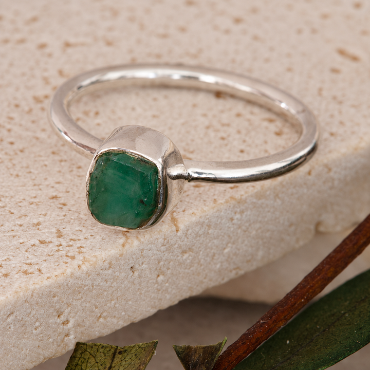 Rough Emerald Stackable Ring in Sterling Silver