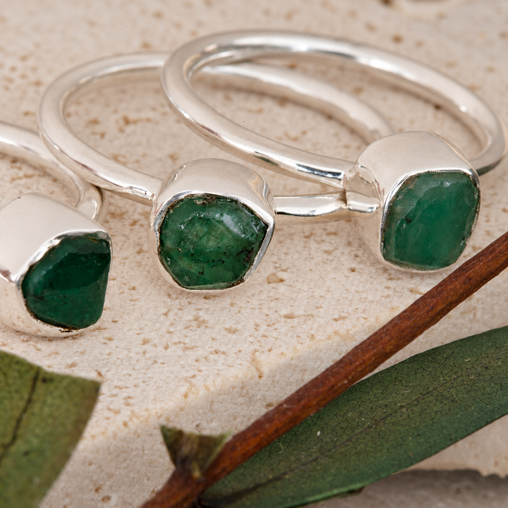 Rough Emerald Stackable Ring in Sterling Silver