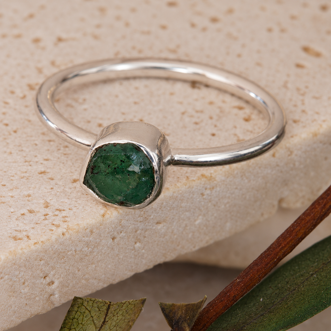 Rough Emerald Stackable Ring in Sterling Silver