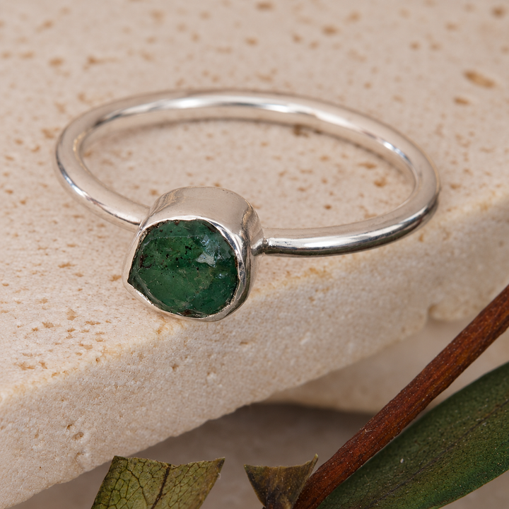Rough Emerald Stackable Ring in Sterling Silver