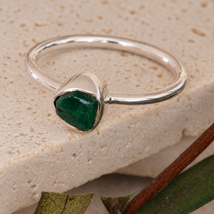 Rough Emerald Stackable Ring in Sterling Silver