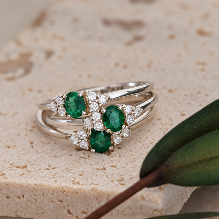 Emerald & Moissanite Ring in Sterling Silver