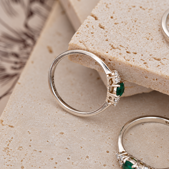 Emerald & Moissanite Ring in Sterling Silver