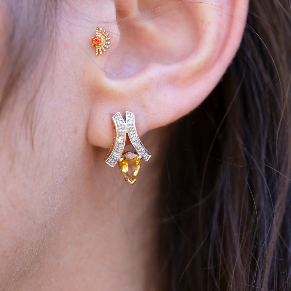 Vintage Citrine & Diamond Earrings in 14K Two-Tone Gold