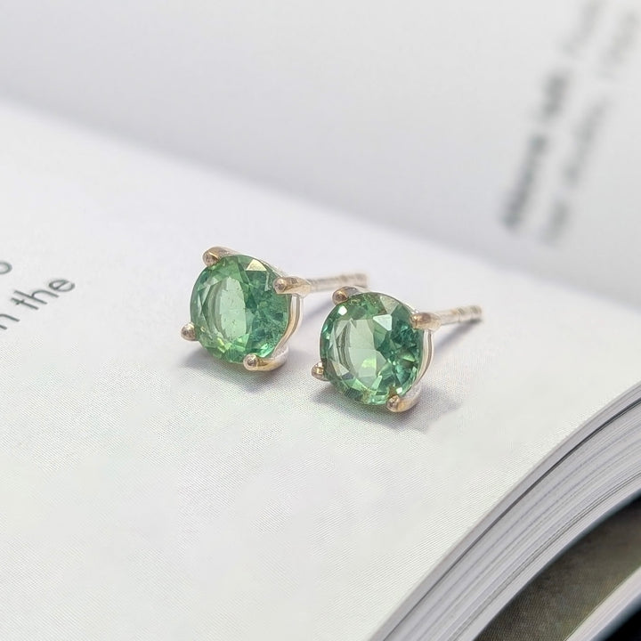 Green Kyanite Stud Earrings in Sterling Silver