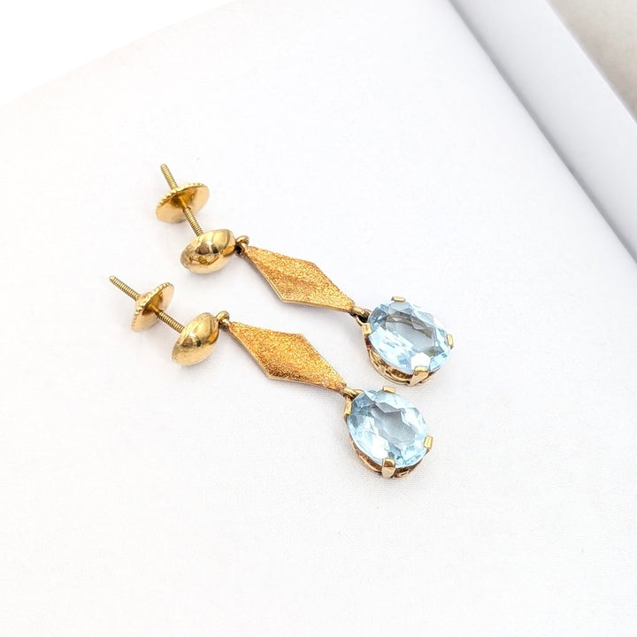 Vintage Aquamarine Dangle Earrings in 14K Yellow Gold