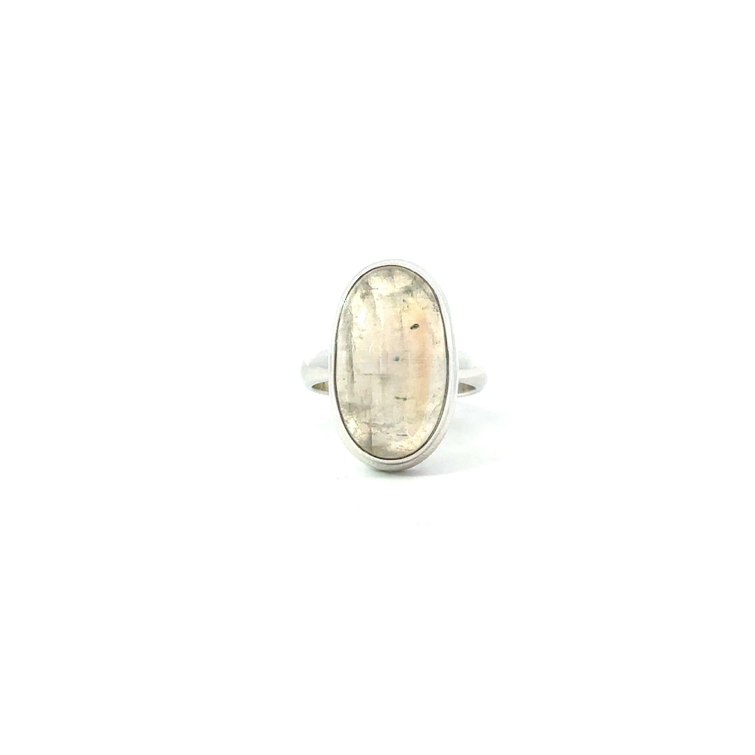 Bezel Set Rainbow Moonstone Ring in Sterling Silver