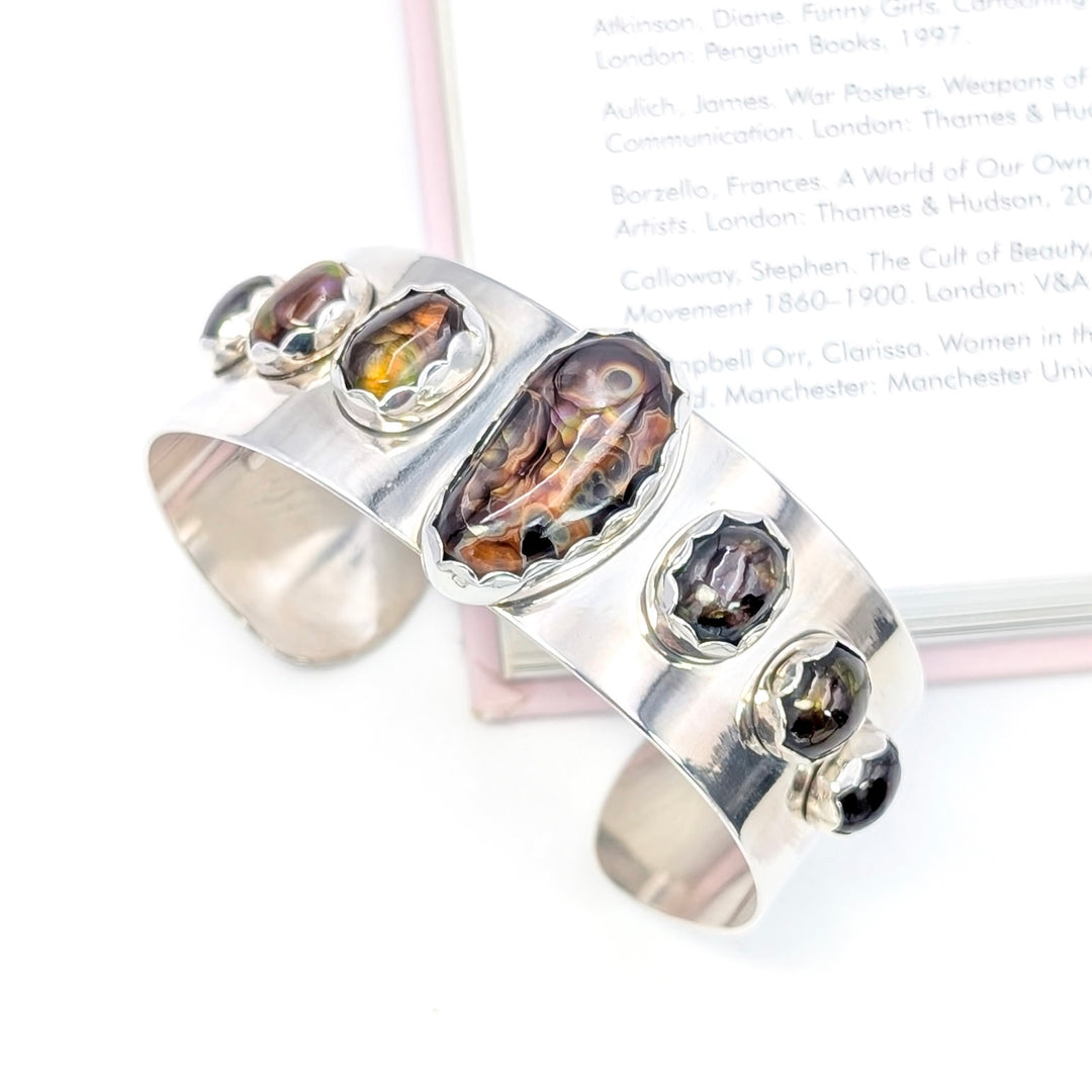 Fire Agate Cuff Bracelet in Sterling Silver