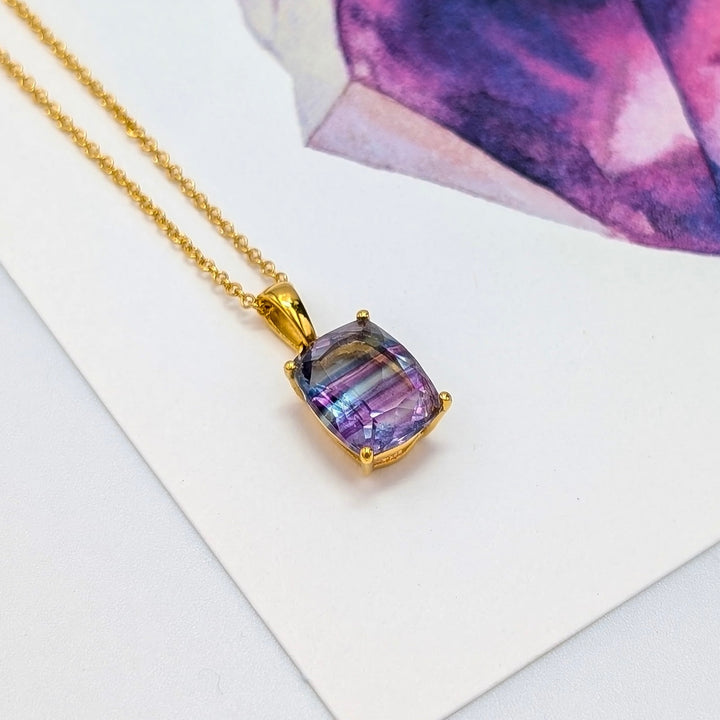 Rainbow Fluorite Necklace in 18K Gold Over Sterling Silver