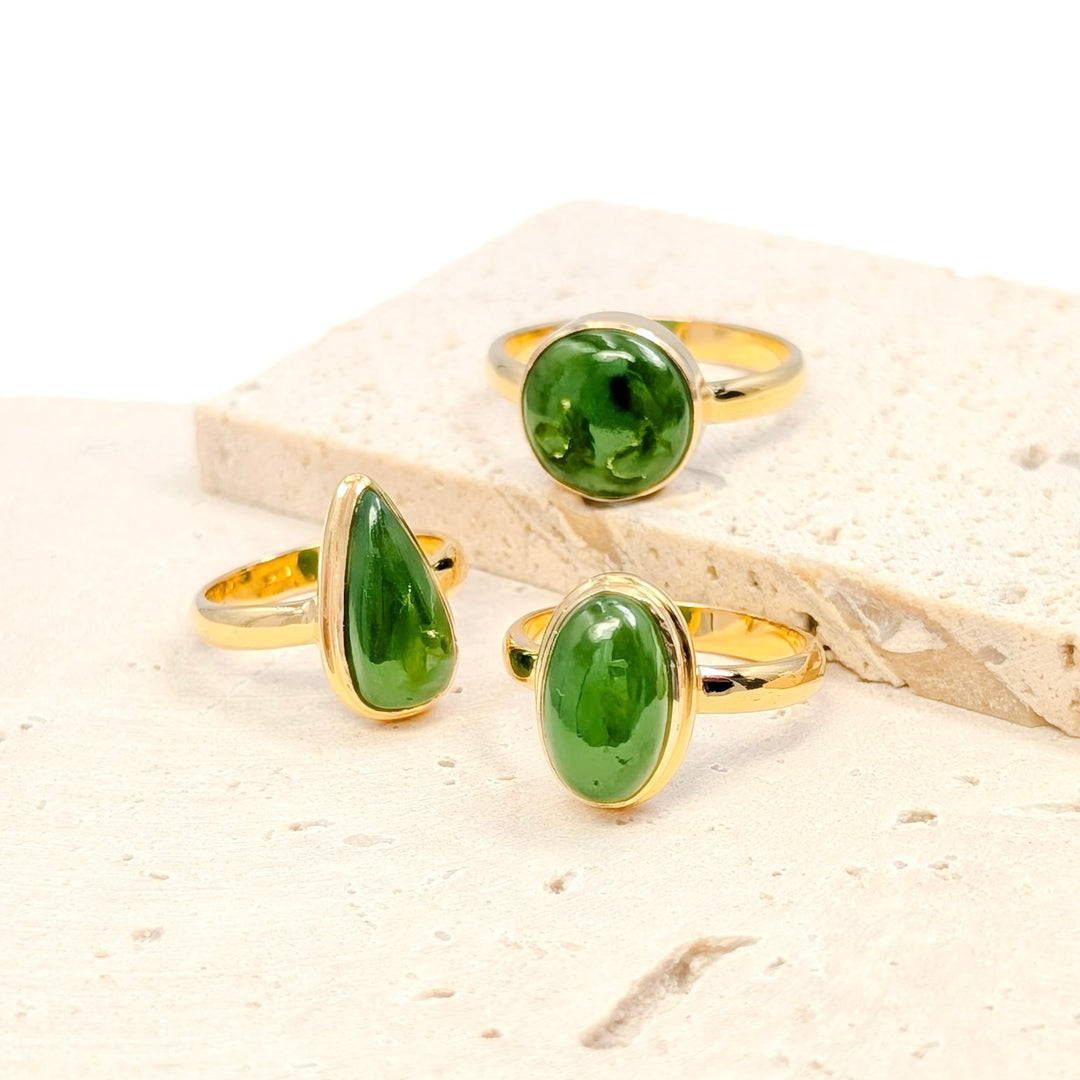 Bezel Set Jade Rings in 18K Gold over Sterling Silver