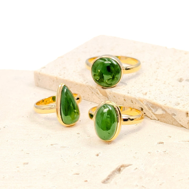 Bezel Set Jade Rings in 18K Gold over Sterling Silver