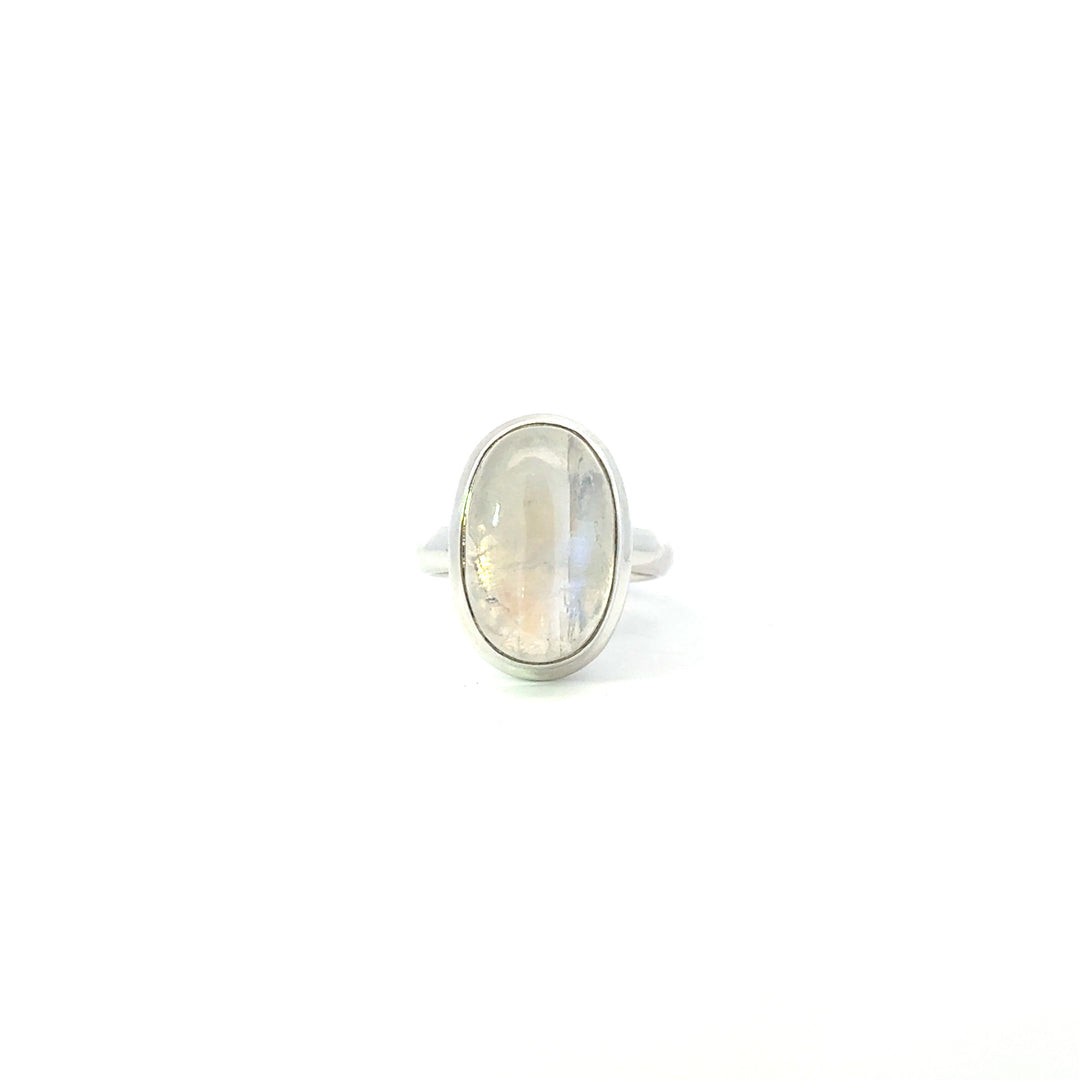 Bezel Set Rainbow Moonstone Ring in Sterling Silver