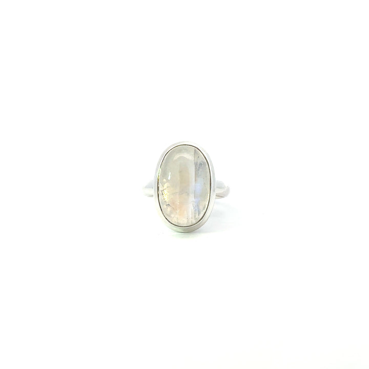 Bezel Set Rainbow Moonstone Ring in Sterling Silver