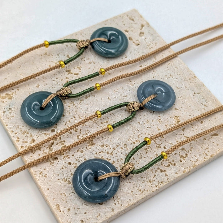 Jade Pi Disk Necklace on Adjustable Cord