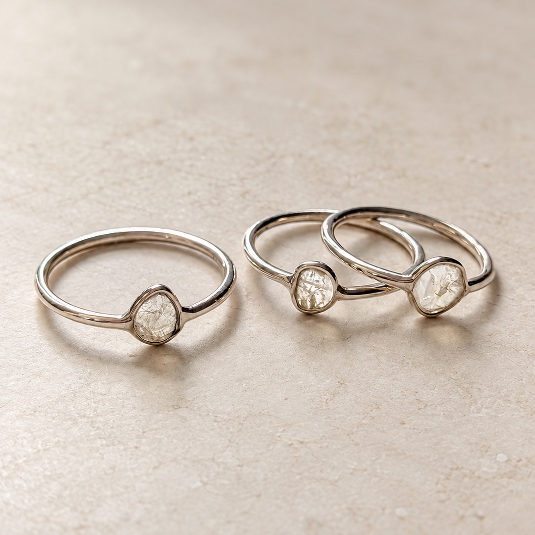 Natural Diamond Slice Stackable Ring in Sterling Silver