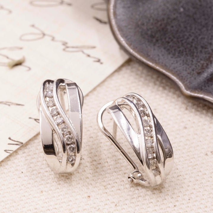 Vintage Diamond Gold Earrings in 14K White Gold
