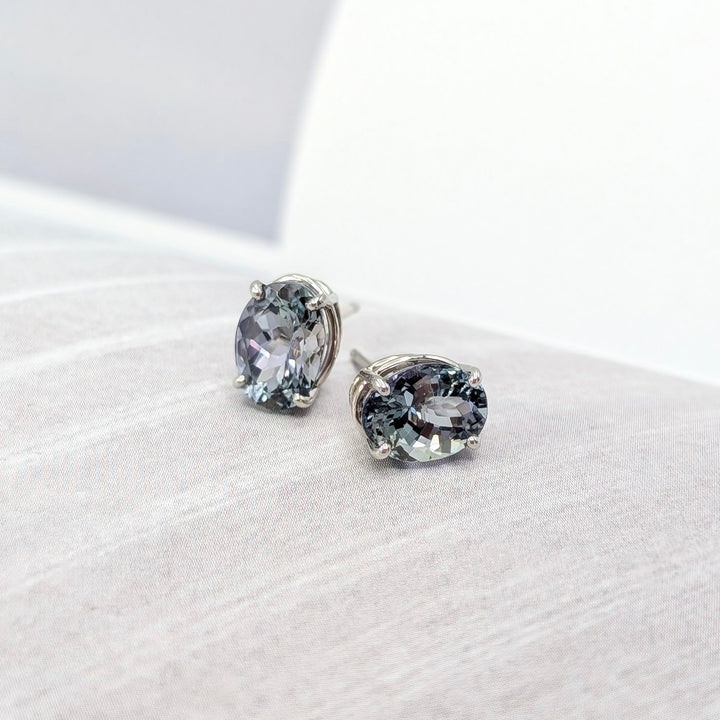 Untreated Tanzanite Stud Earrings in 14K White Gold