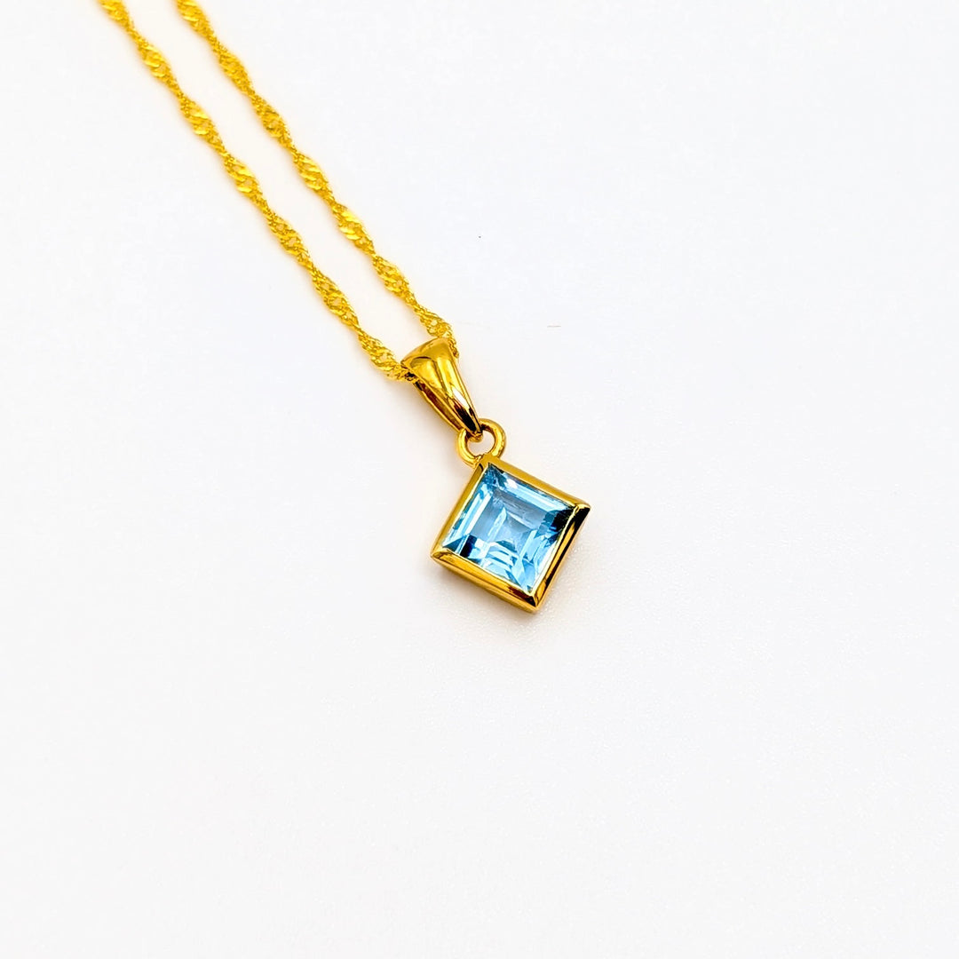 Square-Cut Gemstone Necklace in Gold-Plated Sterling Silver