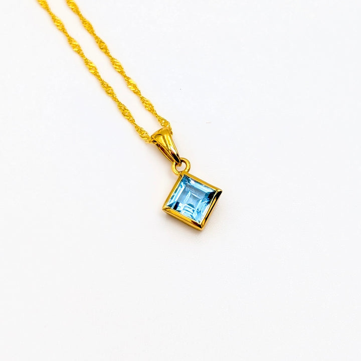 Square-Cut Gemstone Necklace in Gold-Plated Sterling Silver