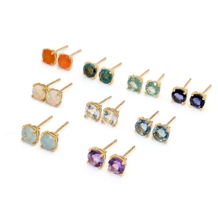 Natural Gemstone Stud Earrings in 18K Gold-Plated Sterling Silver