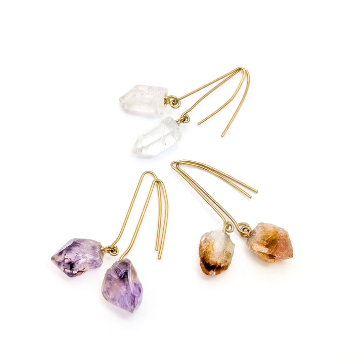 Brazilian Gemstone Dangle Earrings in Base Metal