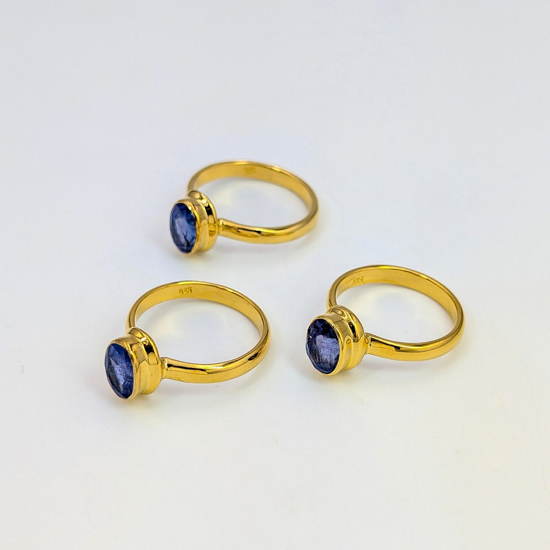 Tanzanite Bezel Set Ring in 18K Gold over Sterling Silver