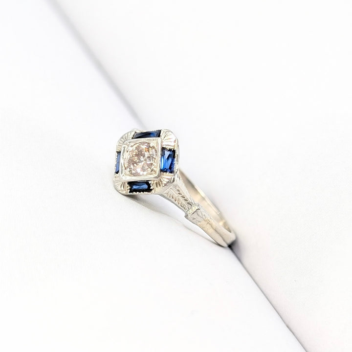 Vintage Sapphire & Diamond Ring in 14K White Gold
