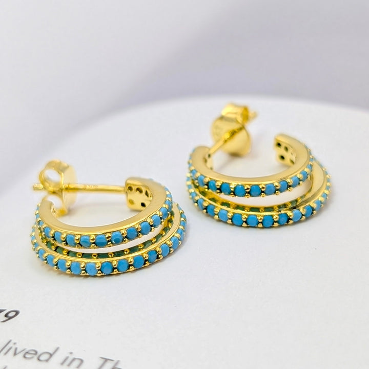 Lab Grown Turquoise Double Row Huggie Hoops in Vermeil Sterling Silver