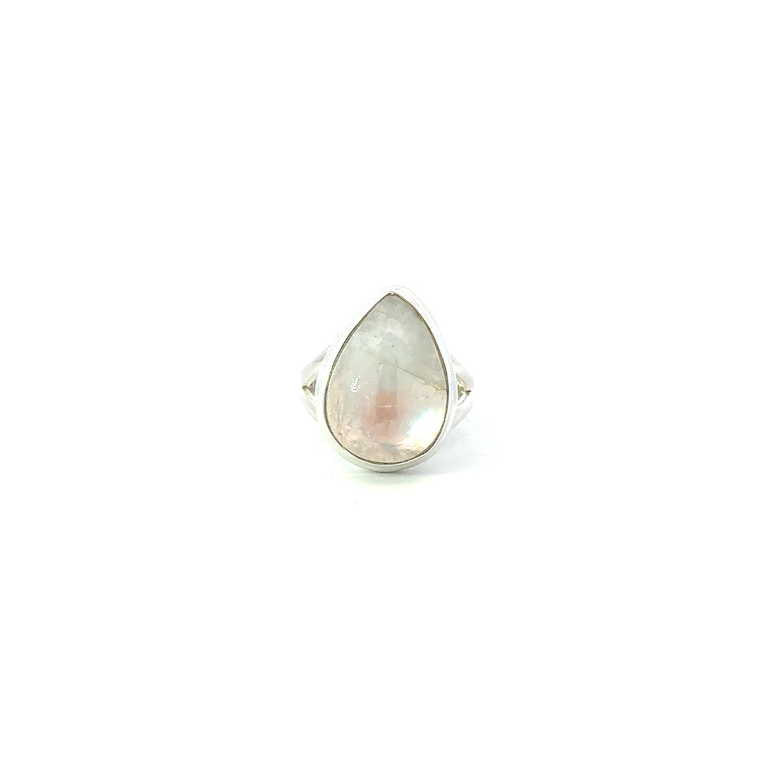 Bezel Set Rainbow Moonstone Ring in Sterling Silver
