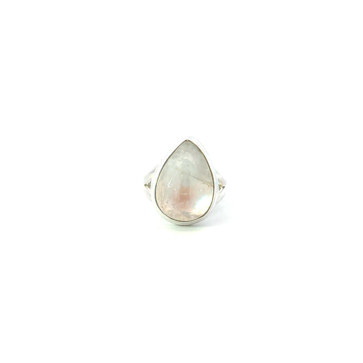 Bezel Set Rainbow Moonstone Ring in Sterling Silver