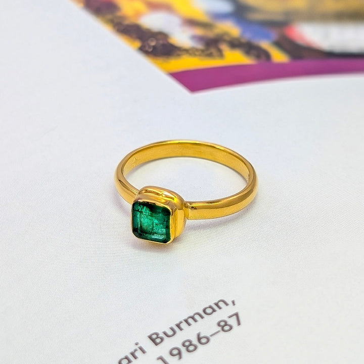 Emerald Bezel Set Ring in 18K Gold over Sterling Silver
