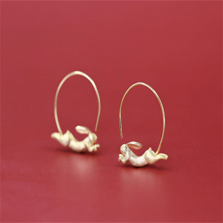 Rabbit Hoop Earrings in Gold over Sterling Silver