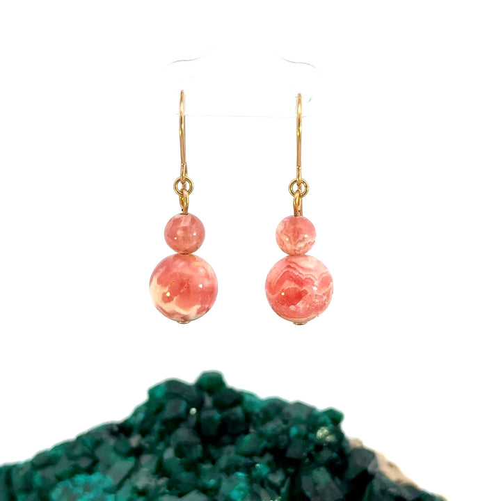 Rhodochrosite Beaded Dangle Earrings with Gold-Fill Shepard Hook