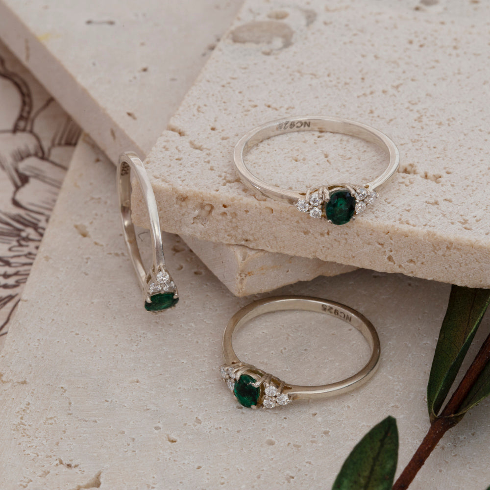 Emerald & Moissanite Ring in Sterling Silver