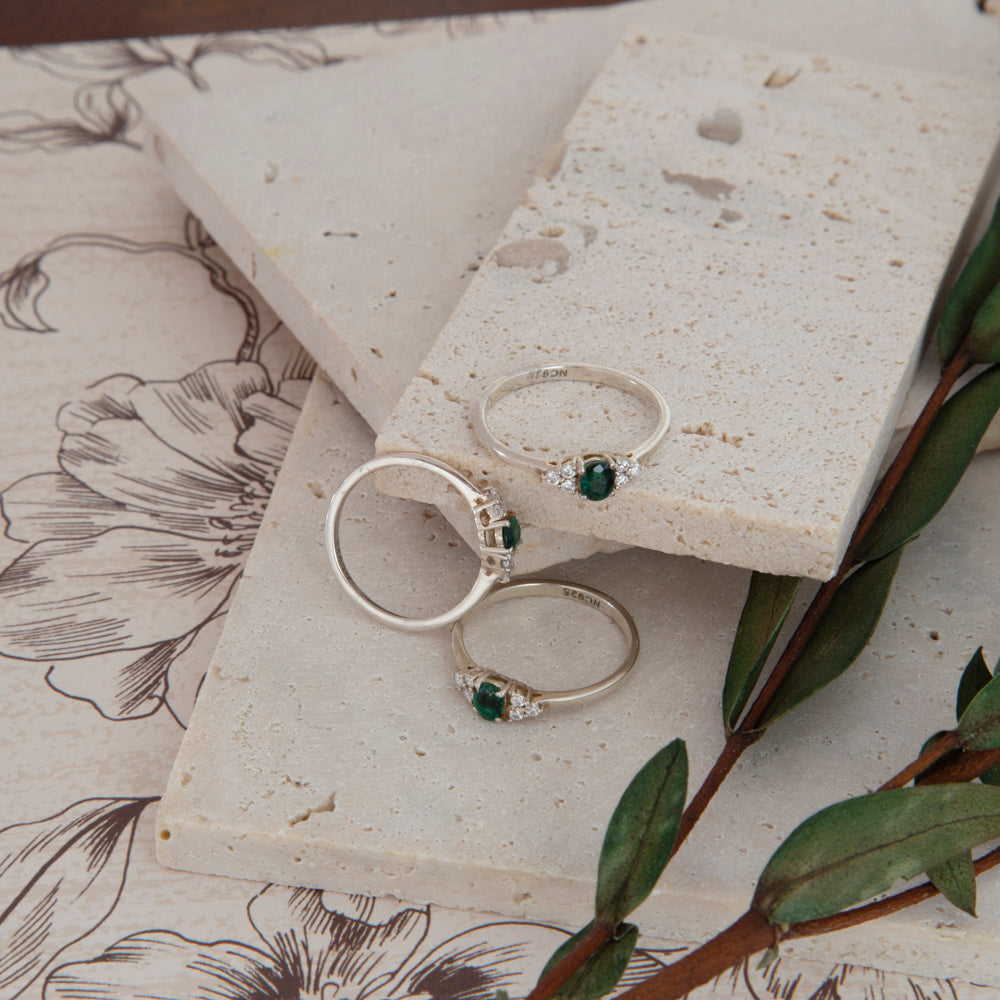Emerald & Moissanite Ring in Sterling Silver
