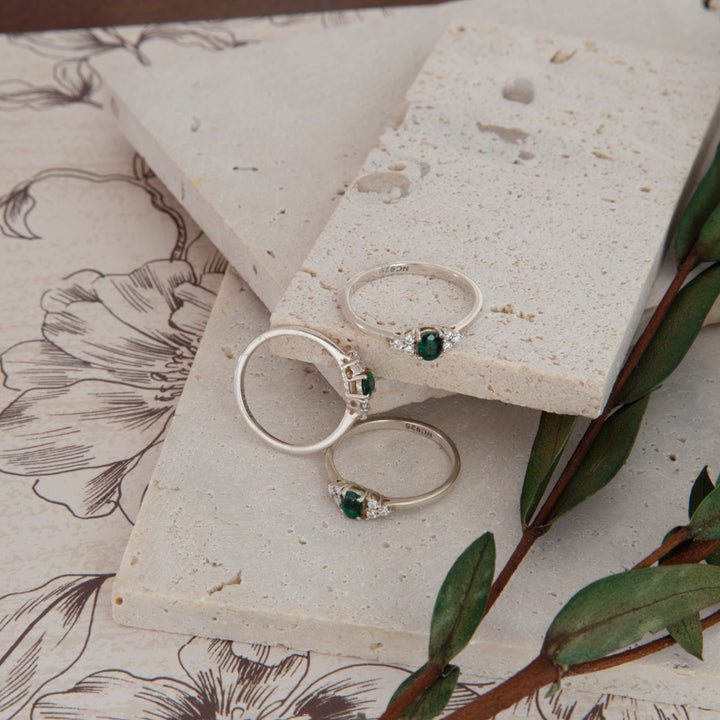 Emerald & Moissanite Ring in Sterling Silver