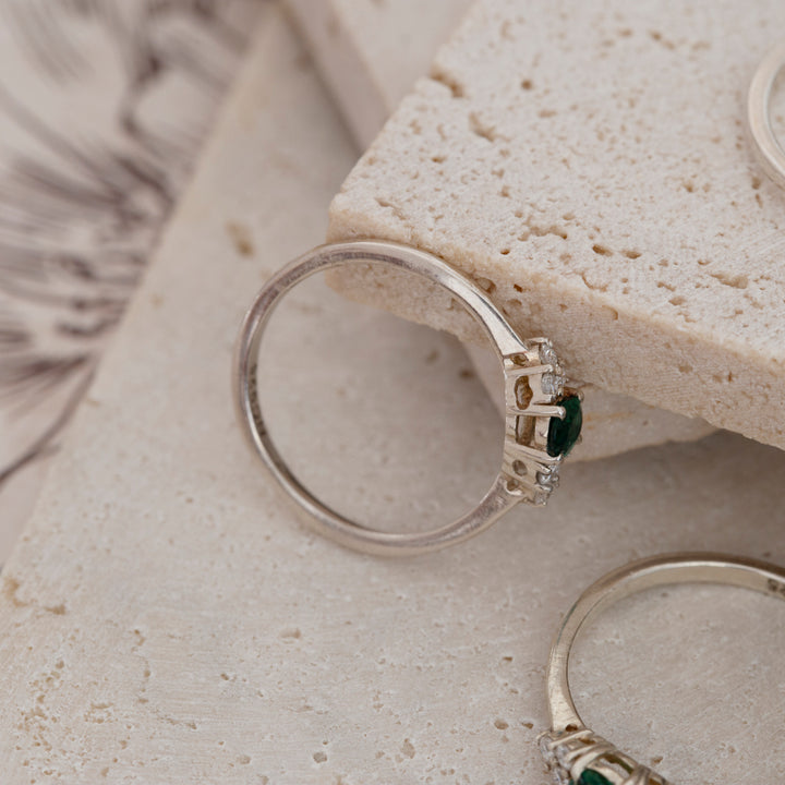 Emerald & Moissanite Ring in Sterling Silver