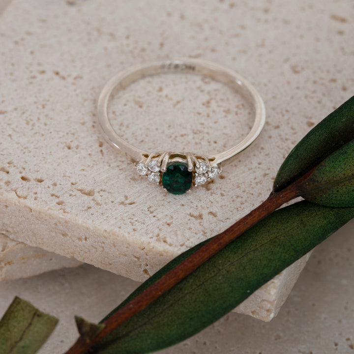 Emerald & Moissanite Ring in Sterling Silver