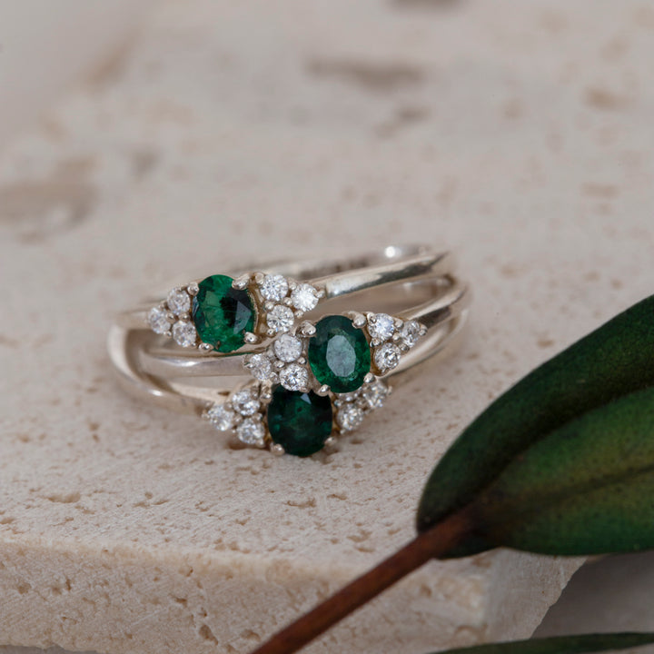 Emerald & Moissanite Ring in Sterling Silver
