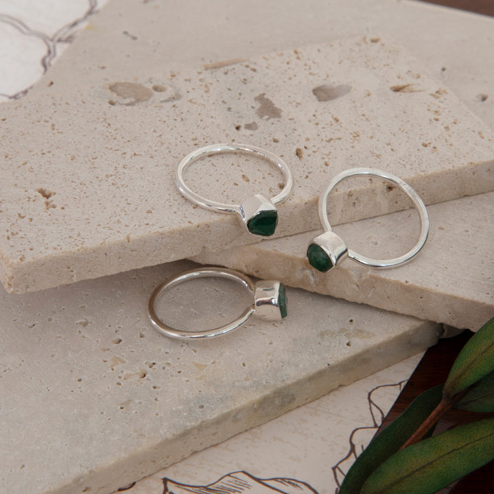 Rough Emerald Stackable Ring in Sterling Silver