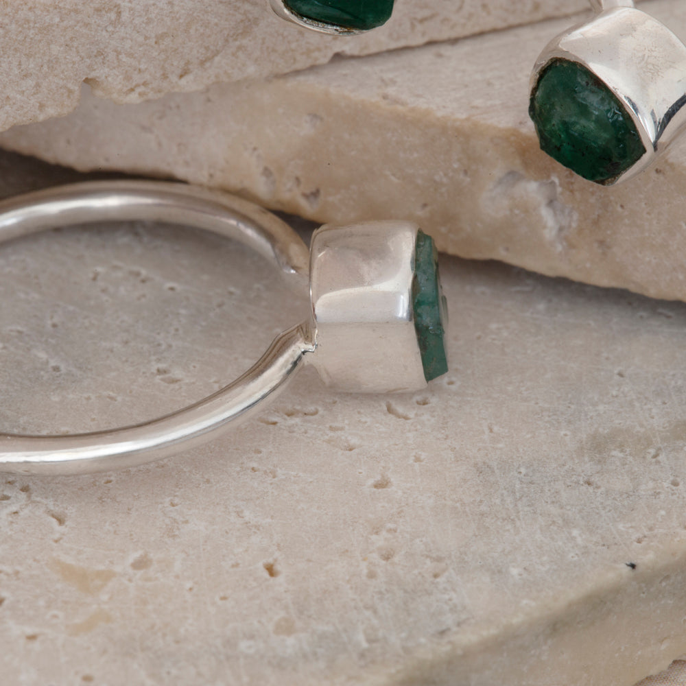 Rough Emerald Stackable Ring in Sterling Silver