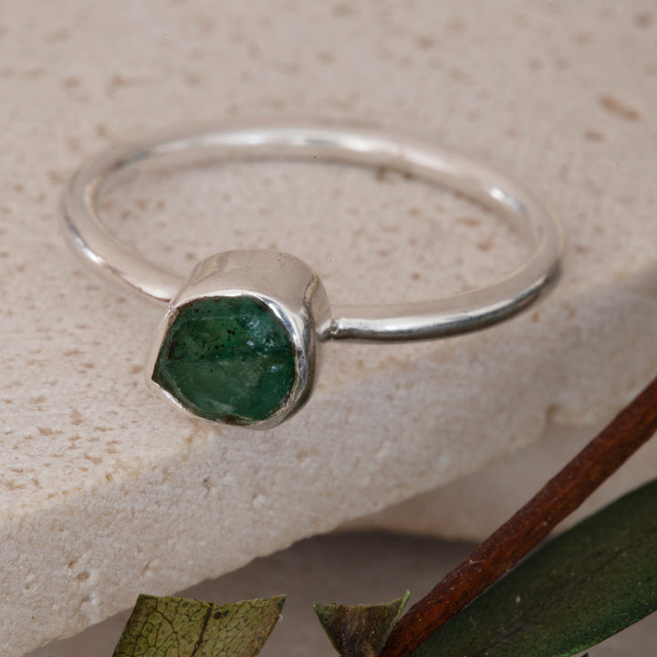 Rough Emerald Stackable Ring in Sterling Silver