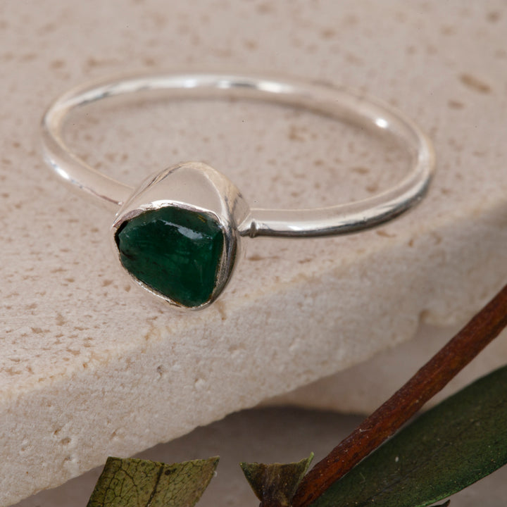 Rough Emerald Stackable Ring in Sterling Silver