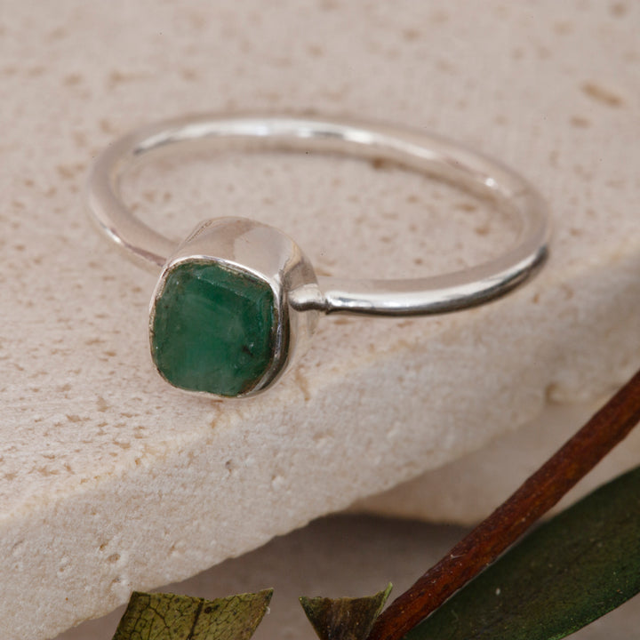 Rough Emerald Stackable Ring in Sterling Silver