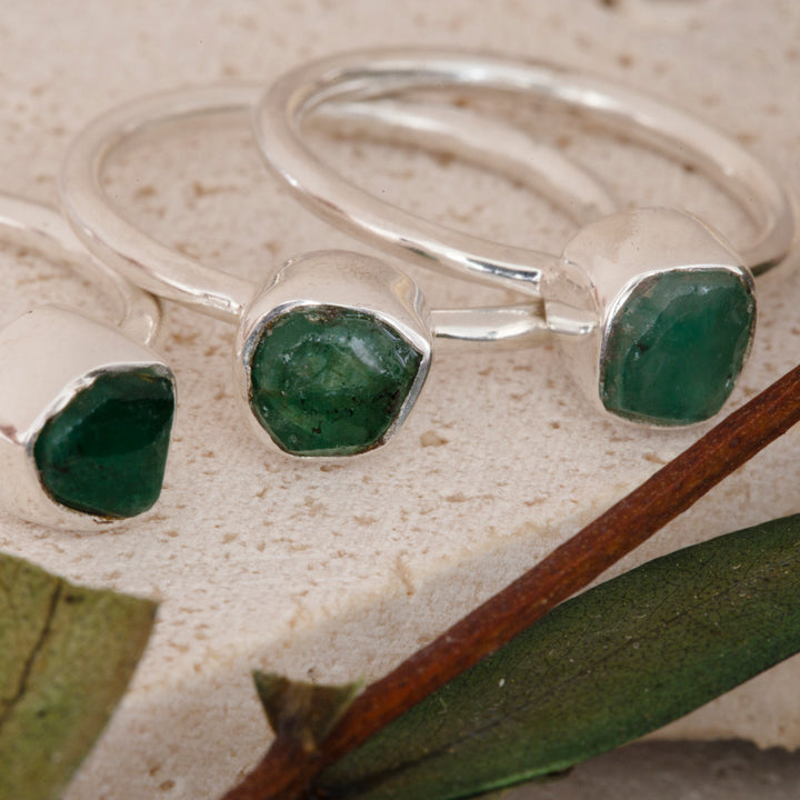 Rough Emerald Stackable Ring in Sterling Silver