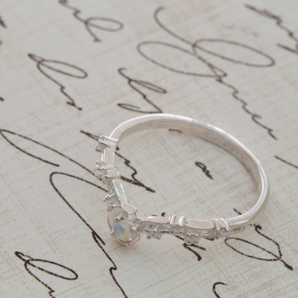 Ethiopian Opal & Moissanite Ring in Sterling SIlver